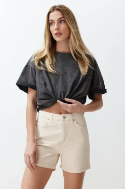 Trendyol Shorts vaqueros rectos^Mujer Pantalones