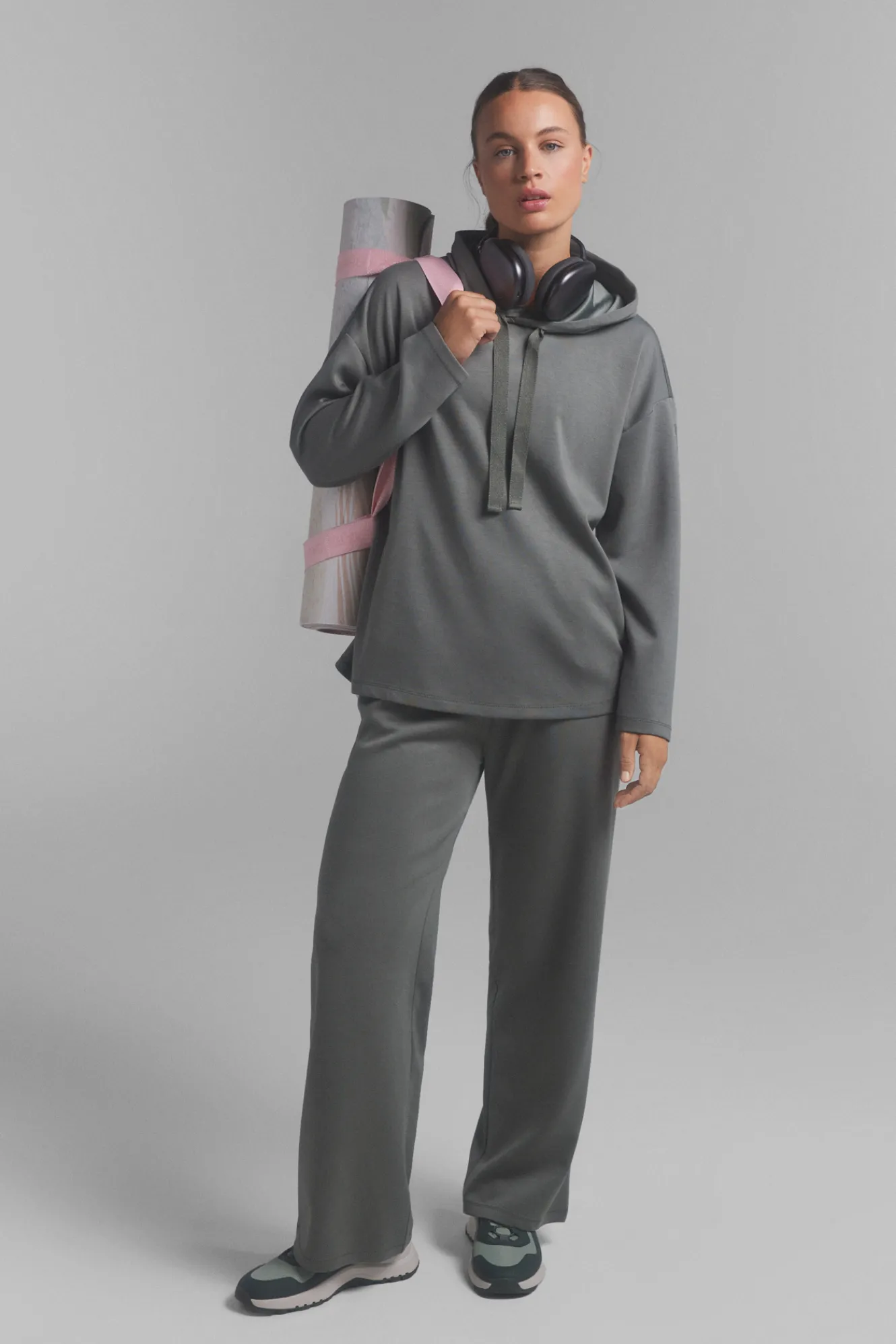 Dash and Stars Sudadera capucha suave kaki^Mujer Deporte