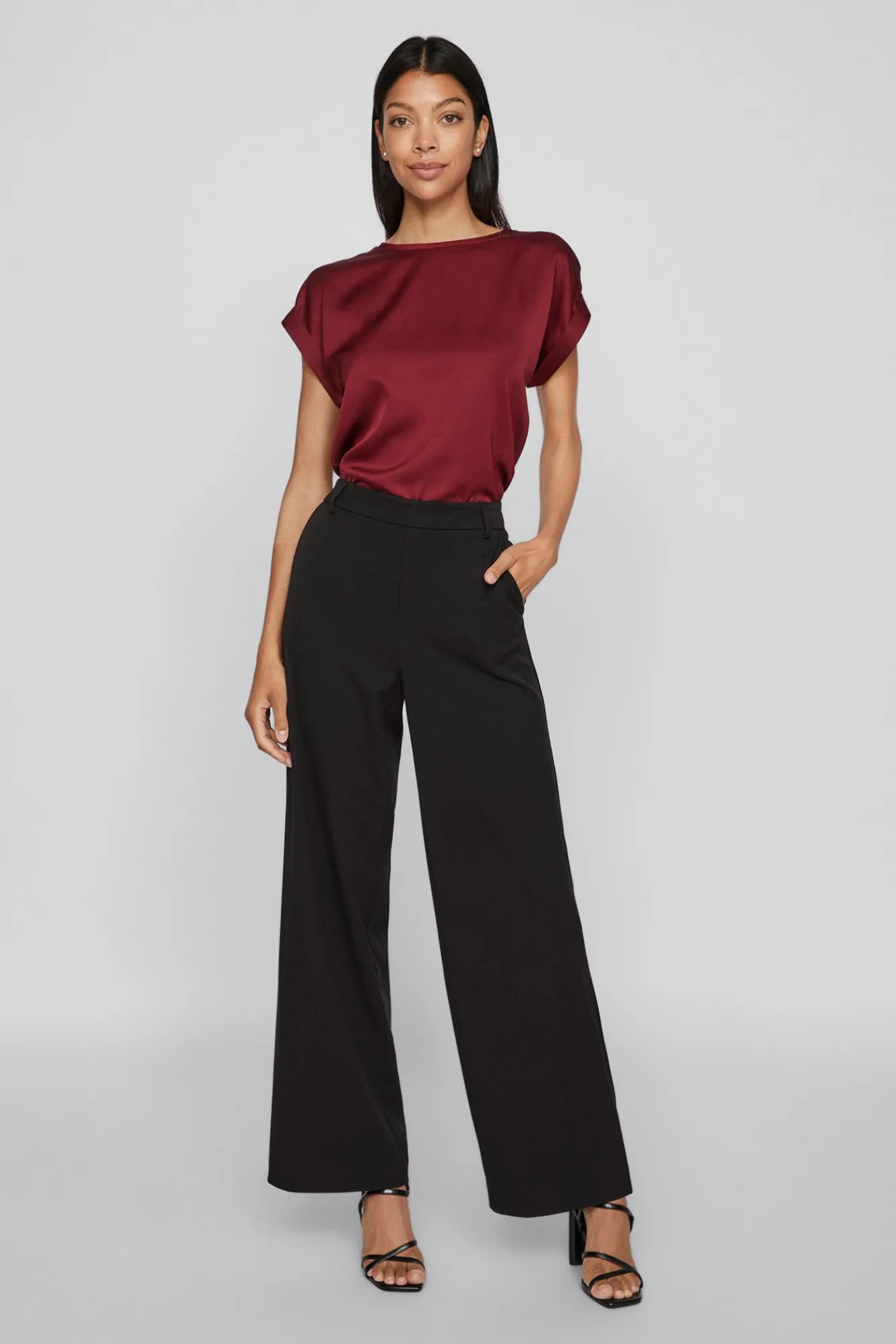 Vila Top de manga corta satinado^Mujer Camisas Y Blusas