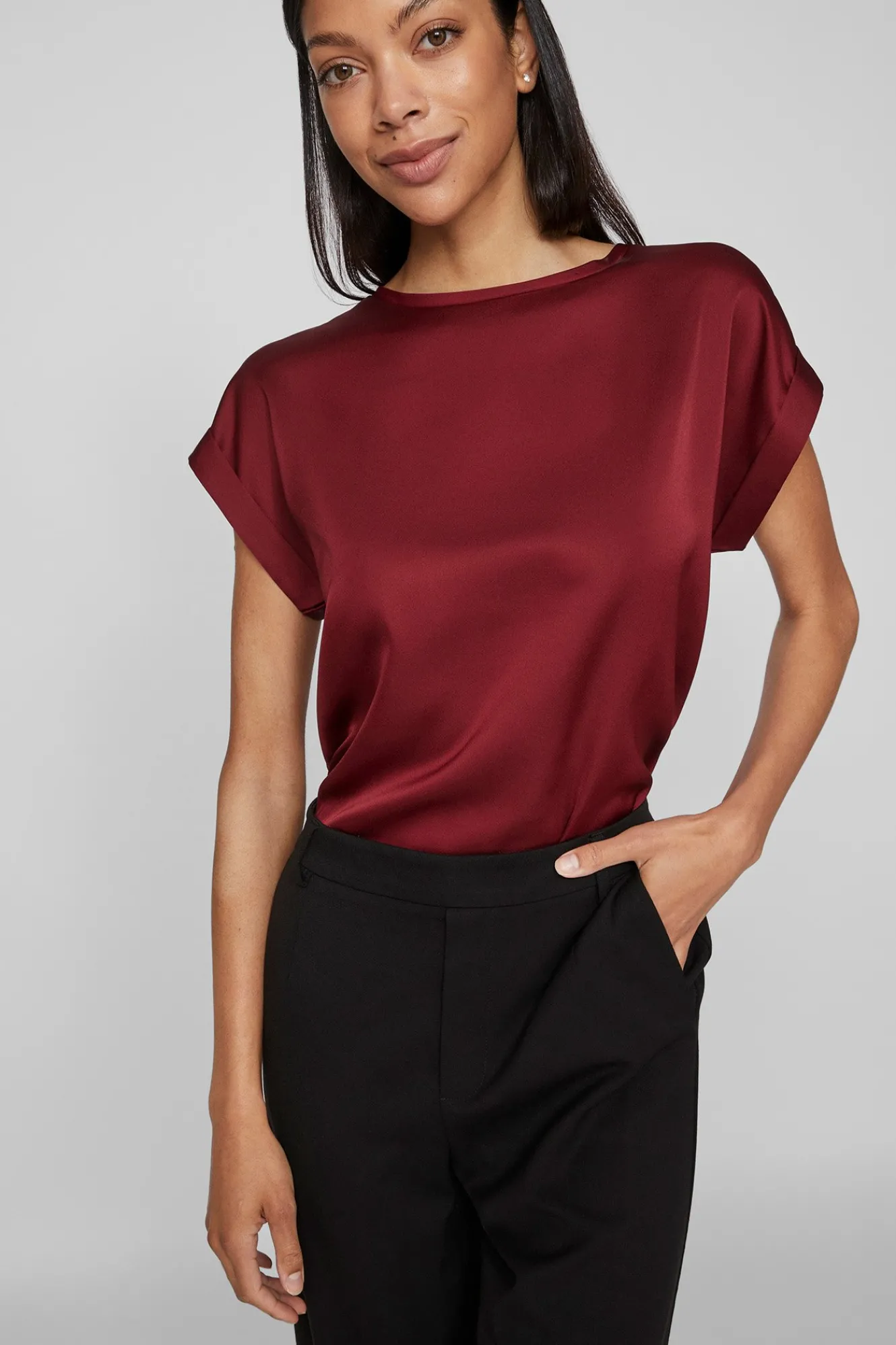 Vila Top de manga corta satinado^Mujer Camisas Y Blusas