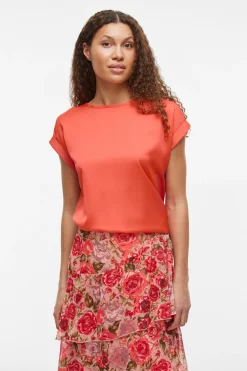 Vila Top de manga corta satinado^Mujer Camisas Y Blusas