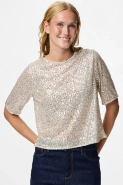 Pieces Top lentejuelas manga corta^Mujer Camisetas