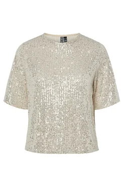 Pieces Top lentejuelas manga corta^Mujer Camisetas