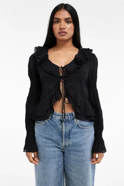 Topshop Top manga larga plisado^Mujer Camisetas