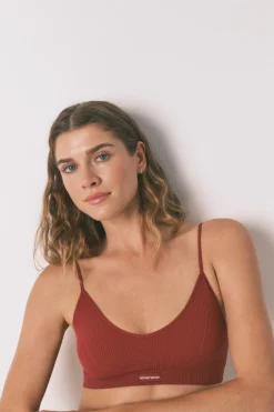 Women'secret Top triangular NATURAL cuadrill&eacute; granate^Mujer Sujetadores