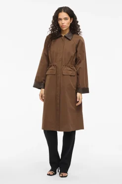 Vila Trench largo con cuello y pu&ntilde;os de polipiel^Mujer Gabardinas|Abrigos