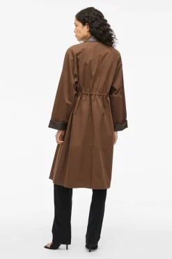 Vila Trench largo con cuello y pu&ntilde;os de polipiel^Mujer Gabardinas|Abrigos