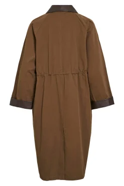 Vila Trench largo con cuello y pu&ntilde;os de polipiel^Mujer Gabardinas|Abrigos