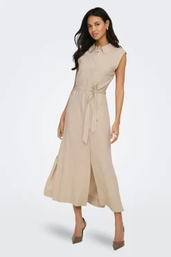 Only Vestido camisero largo de lino^Mujer Lino