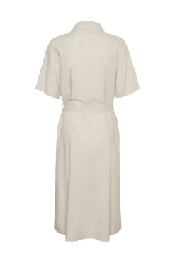 Pieces Vestido camisero midi de lino en manga corta^Mujer Vestidos Y Monos|Lino