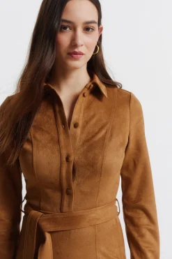 Springfield Vestido corto camisero antelina^Mujer Vestidos Y Monos