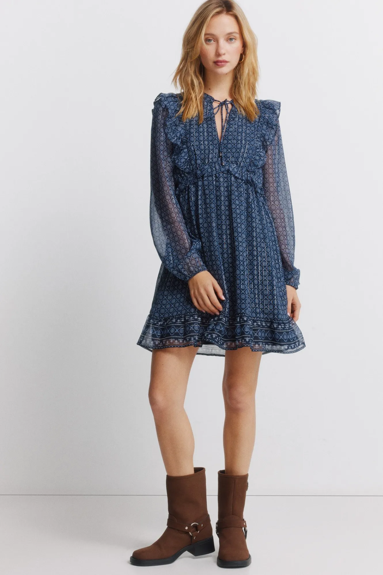 Springfield Vestido corto de manga larga volantes^Mujer Vestidos Y Monos