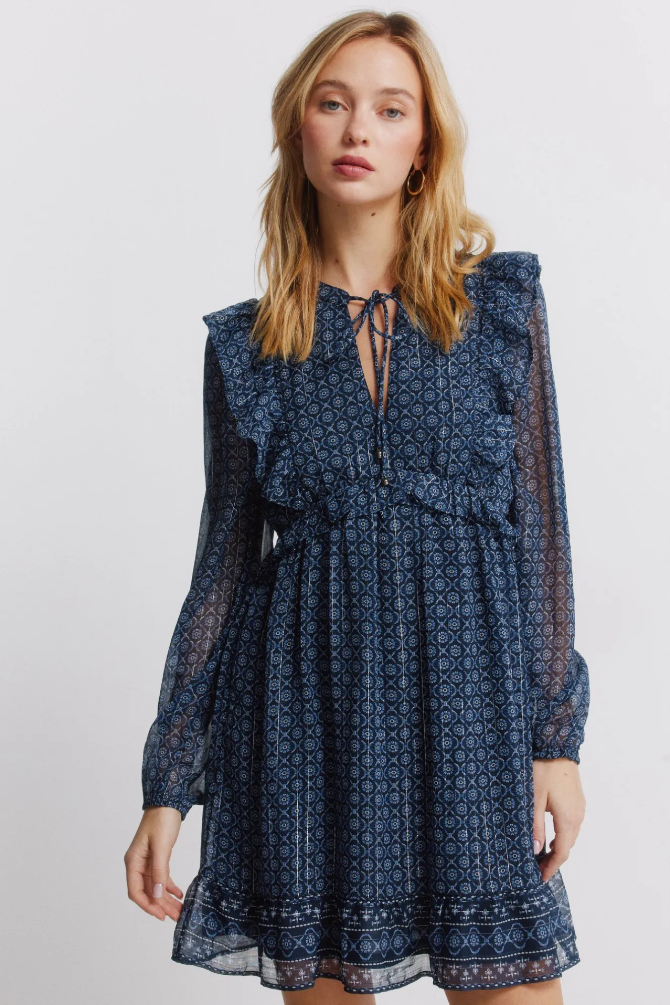 Springfield Vestido corto de manga larga volantes^Mujer Vestidos Y Monos