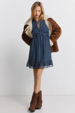 Springfield Vestido corto de manga larga volantes^Mujer Vestidos Y Monos