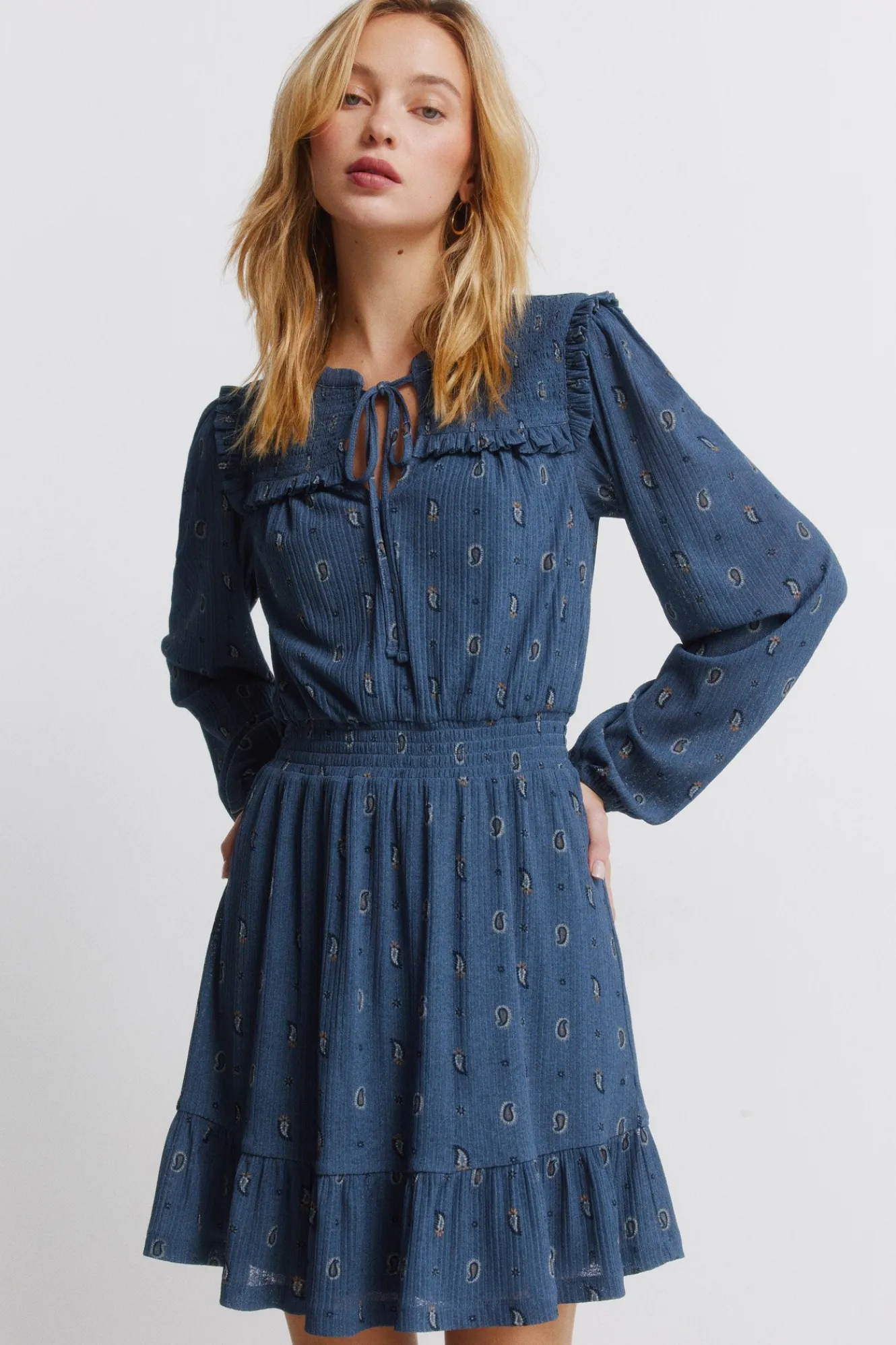 Springfield Vestido corto de manga larga volantes^Mujer Vestidos Y Monos