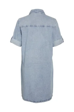 Noisy May Vestido corto vaquero con manga corta, cuello y bolsillos frontales^Mujer Vestidos Y Monos