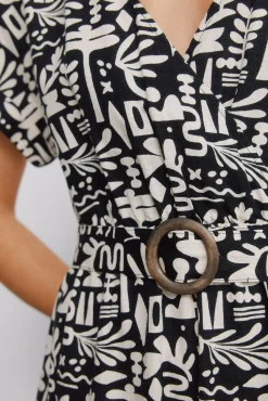 Springfield Vestido cruzado lino hebilla^Mujer Vestidos Y Monos|Lino