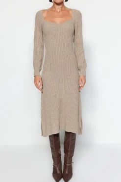 Trendyol Vestido midi con escote coraz&oacute;n^Mujer Basic Bar