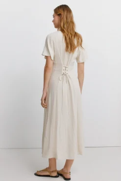 Springfield Vestido midi cruzado espalda^Mujer Vestidos Y Monos|Lino