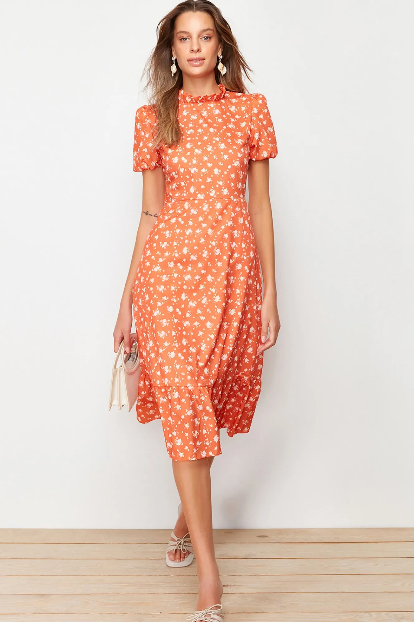 Trendyol Vestido midi de manga corta^Mujer Vestidos Y Monos