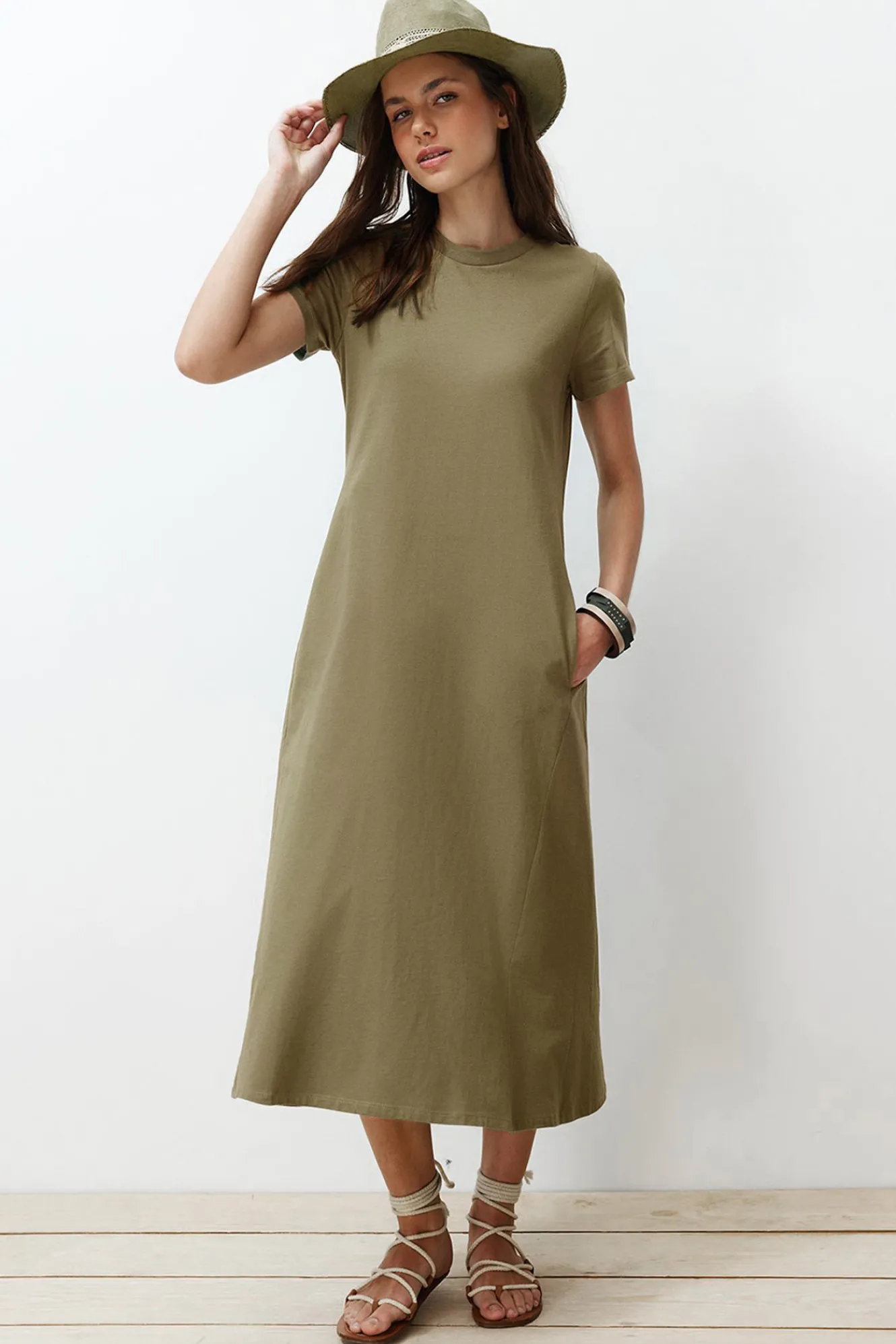 Trendyol Vestido midi de manga corta^Mujer Vestidos Y Monos