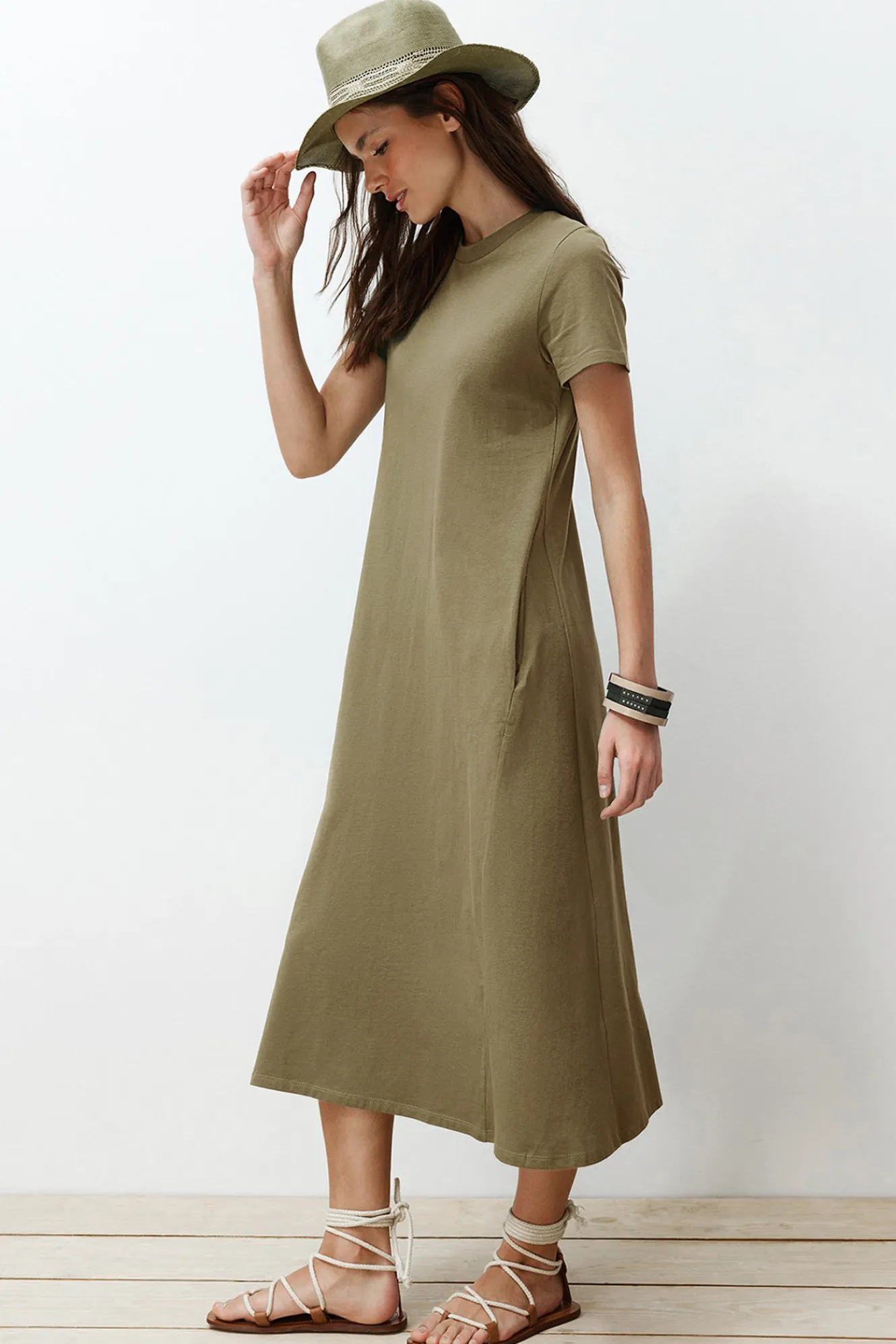 Trendyol Vestido midi de manga corta^Mujer Vestidos Y Monos