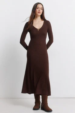 Springfield Vestido midi escote abalorio^Mujer Vestidos Y Monos