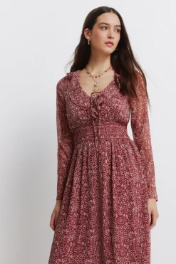 Springfield Vestido midi escote volante estampado^Mujer Vestidos Y Monos