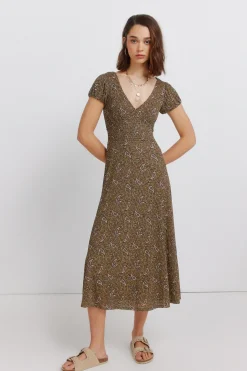 Springfield Vestido midi estampado cenefas^Mujer Vestidos Y Monos