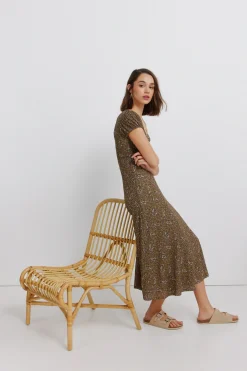 Springfield Vestido midi estampado cenefas^Mujer Vestidos Y Monos