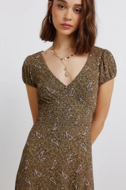 Springfield Vestido midi estampado cenefas^Mujer Vestidos Y Monos