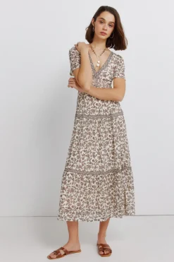 Springfield Vestido midi estampado cenefas^Mujer Vestidos Y Monos