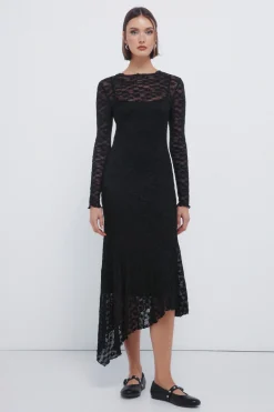 Springfield Vestido midi lace asimétrico^Mujer Vestidos Y Monos