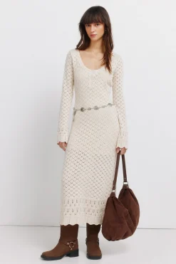 Springfield Vestido midi punto pointelle^Mujer Vestidos Y Monos