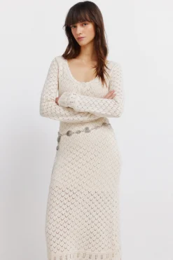 Springfield Vestido midi punto pointelle^Mujer Vestidos Y Monos