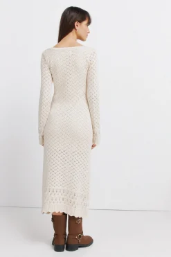 Springfield Vestido midi punto pointelle^Mujer Vestidos Y Monos