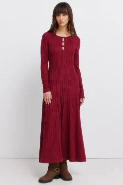 Springfield Vestido midi punto rojo^Mujer Vestidos Y Monos