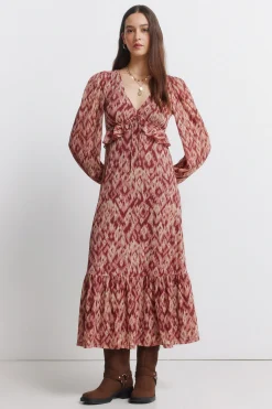 Springfield Vestido midi volante cintura^Mujer Vestidos Y Monos