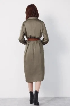 Cortefiel Vestido satinado camisero^Mujer Vestidos Y Monos