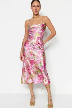 Trendyol Vestido satinado estampado^Mujer Vestidos Y Monos