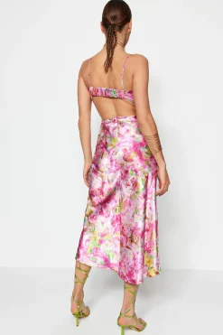 Trendyol Vestido satinado estampado^Mujer Vestidos Y Monos