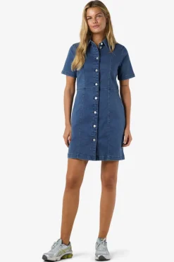 Noisy May Vestido vaquero de manga corta con cuello y abotonado frontal^Mujer Vestidos Y Monos