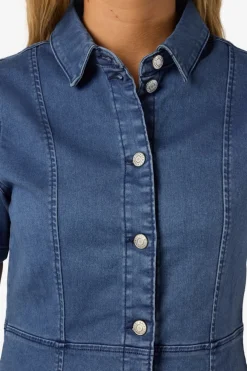 Noisy May Vestido vaquero de manga corta con cuello y abotonado frontal^Mujer Vestidos Y Monos