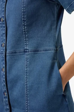 Noisy May Vestido vaquero de manga corta con cuello y abotonado frontal^Mujer Vestidos Y Monos